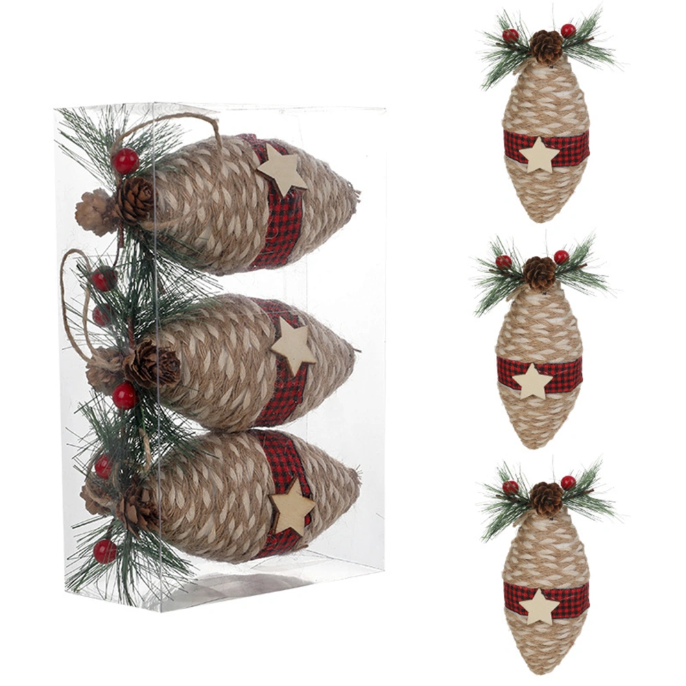 3 Pcs Christmas Decorative Ball Set Plaid Print Pinecone Foam Ball