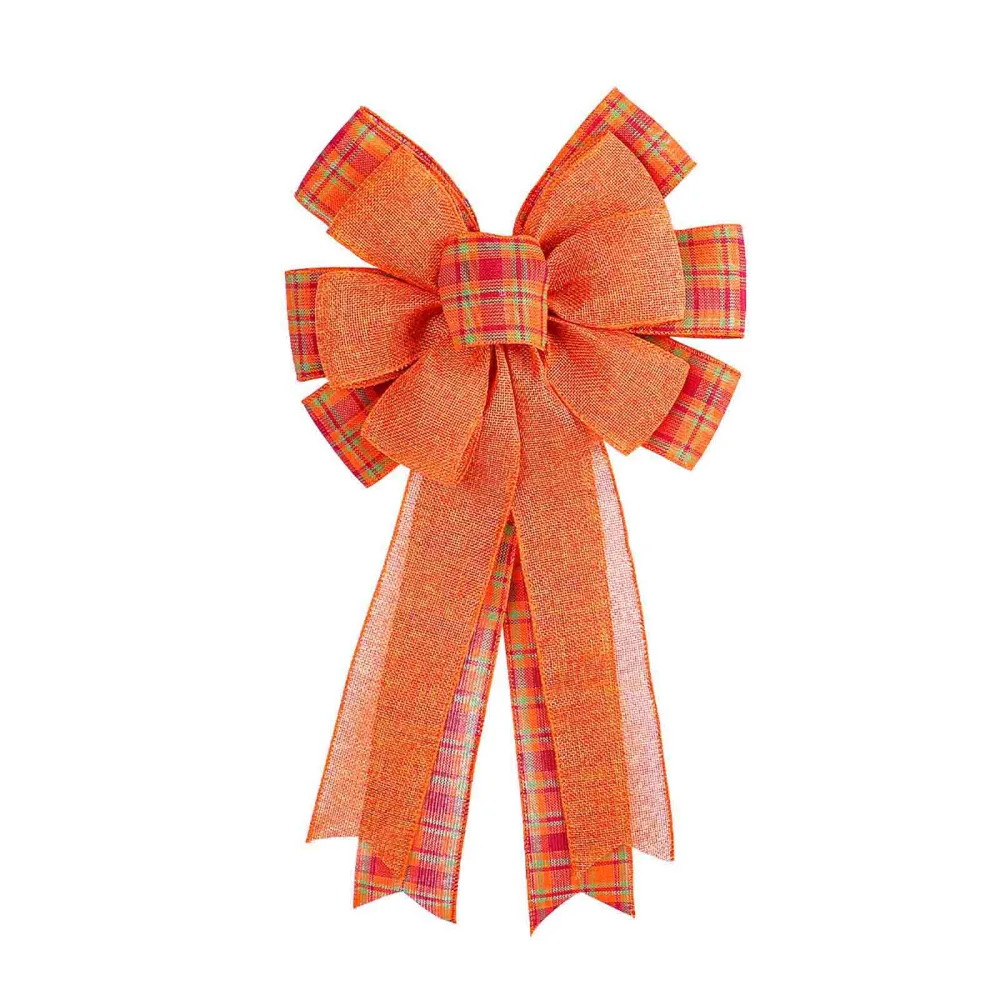 Large Fall Bow for Wreath Plaid Pumpkin Thanksgiving Burlap Bows