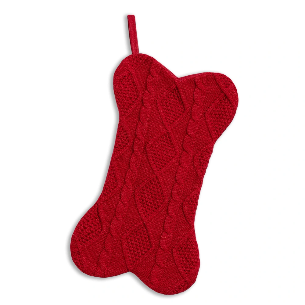 Christmas Tree Ornament Bone Shape Knitted Stocking Hanging Decor