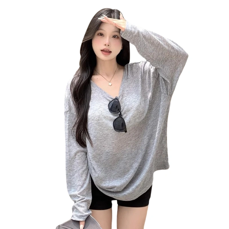 Women Sun Protection Shirt Back Hollow Cut-out Long Sleeve Loose Tops