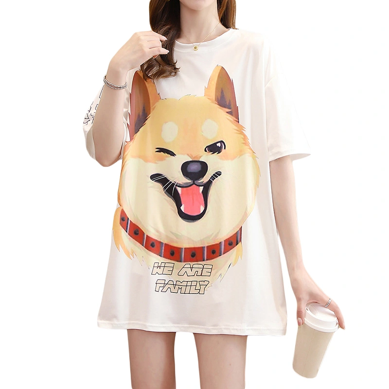 Women's Oversized T-Shirts Short Sleeve Round Neck Dog Print Tops