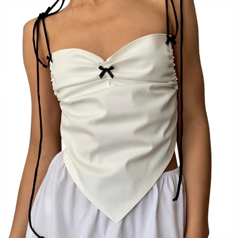 Women Tie Shoulder Top Adjustable Spaghetti Strap Open Back Summer Sleeveless Tank Top White M