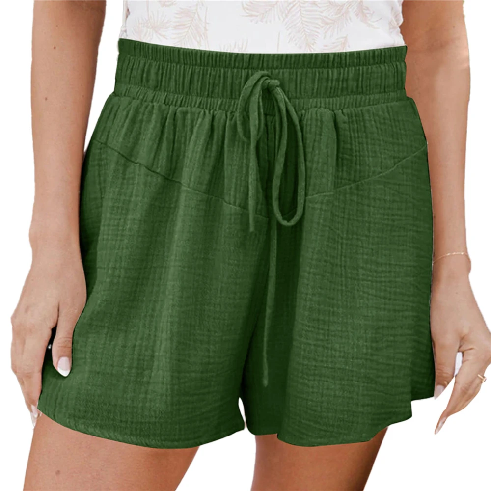 Women Wide Leg Shorts Drawstring Elastic High Waist Pure Color Breathable Summer Shorts Green L