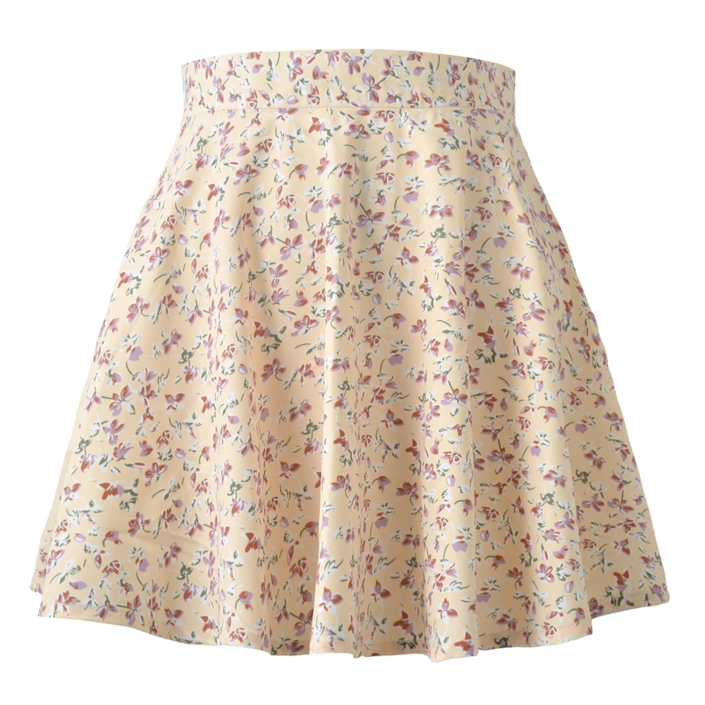 Women Umbrella Skirt Printed Elastic Waist Short High Waist Mini Skirt For Spring Summer Autumn Yellow M