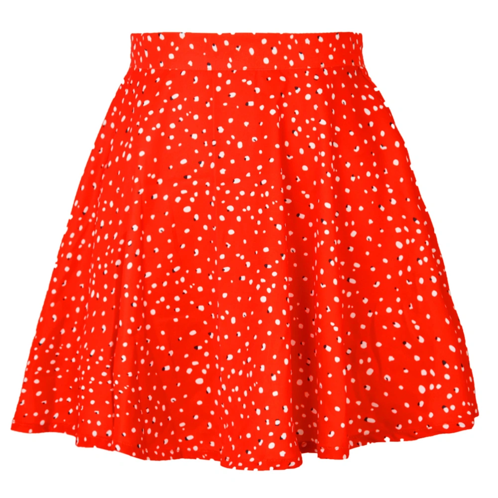 Women Umbrella Skirt Printed Elastic Waist Short High Waist Mini Skirt For Spring Summer Autumn Red XL