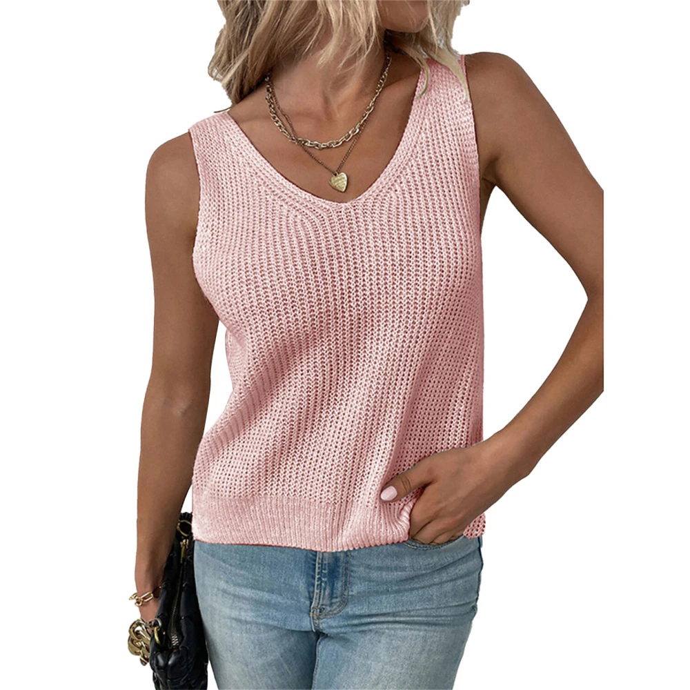 Knitted Tank Tops V Neck Sleeveless Pure Stylish Color Skin Friendly Women Sweater Vest for Party Shopping Outing Pink S