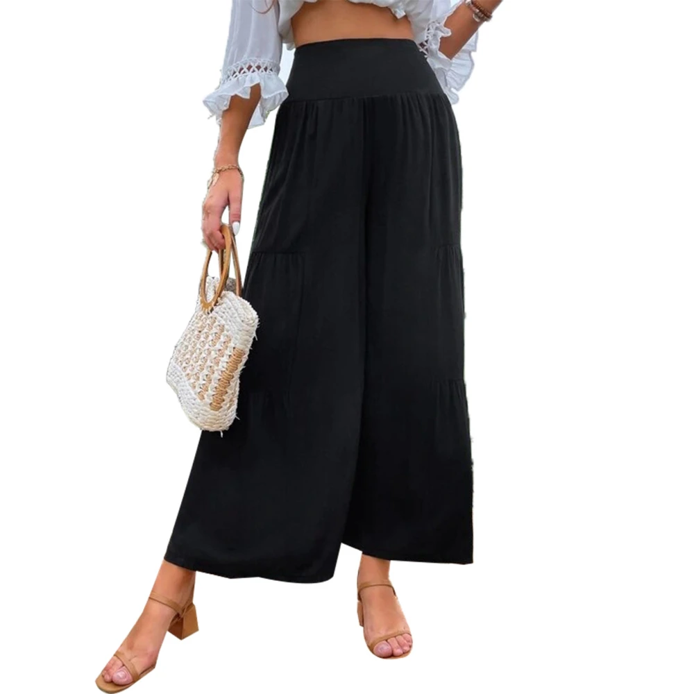 Women Long Pants High Waist Wide Leg Elastic Waist Pure Color Breathable Comfortable Women Loose Pants for Daily Dating Black XL