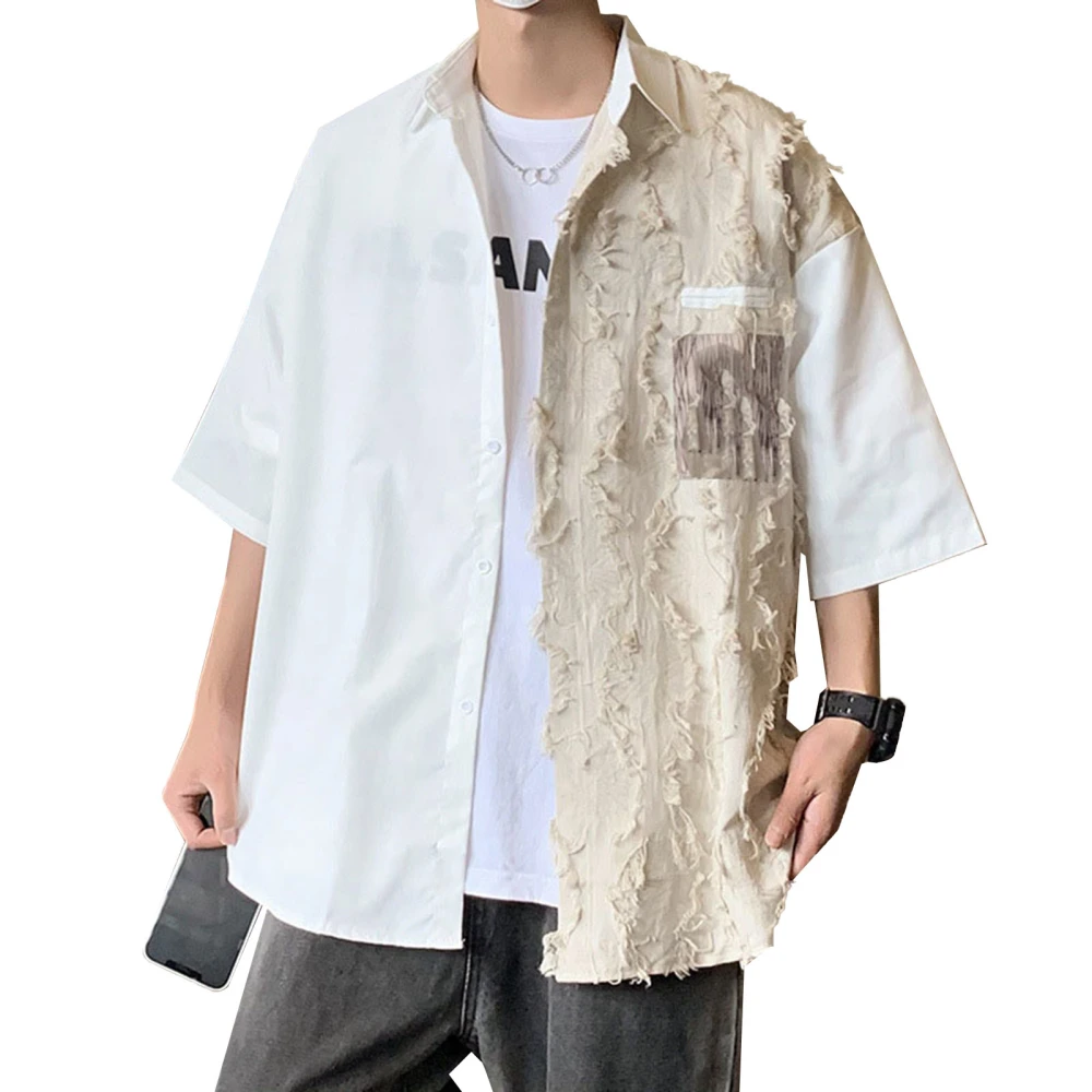 Men Short Sleeve Shirt Fashionable Minimalist Loose Casual Half Sleeve Men Button Down Shirt for Summer White L