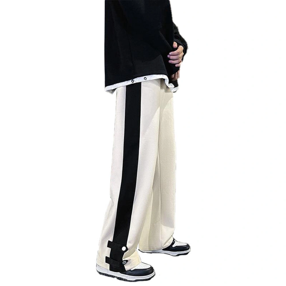 Women Wide Legs Pants with Pockets Elastic Waistband Soft Skin Friendly Casual Pants for Holiday White M