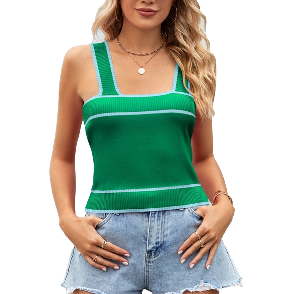 Knitted Short Camisole U Neck Sleevless Casual Loose Polyester Fiber Summer Camisole for Shopping Green L