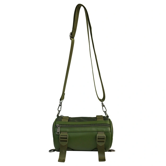 Shoulder Bag Oxford Cloth Cylinder Shaped Zipper Closure Fashionable Sling Bag for Men Green