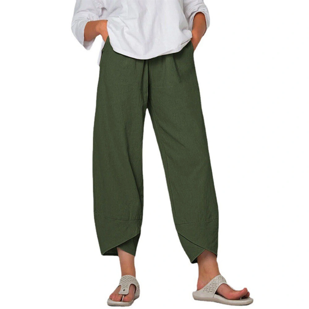 Women Ninth Pants Loose Casual with Pockets Soft Breathable Polyester Clothing for Home Outdoor OD Green L