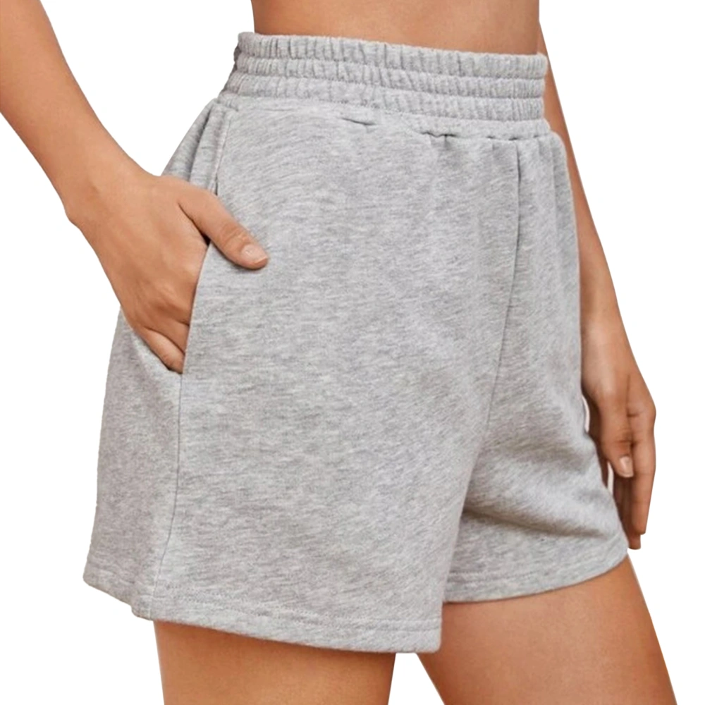 Wide Leg Shorts Elastic High Waist Pure Color Casual Fitted Sports Shorts for Women Dating Grey XXL