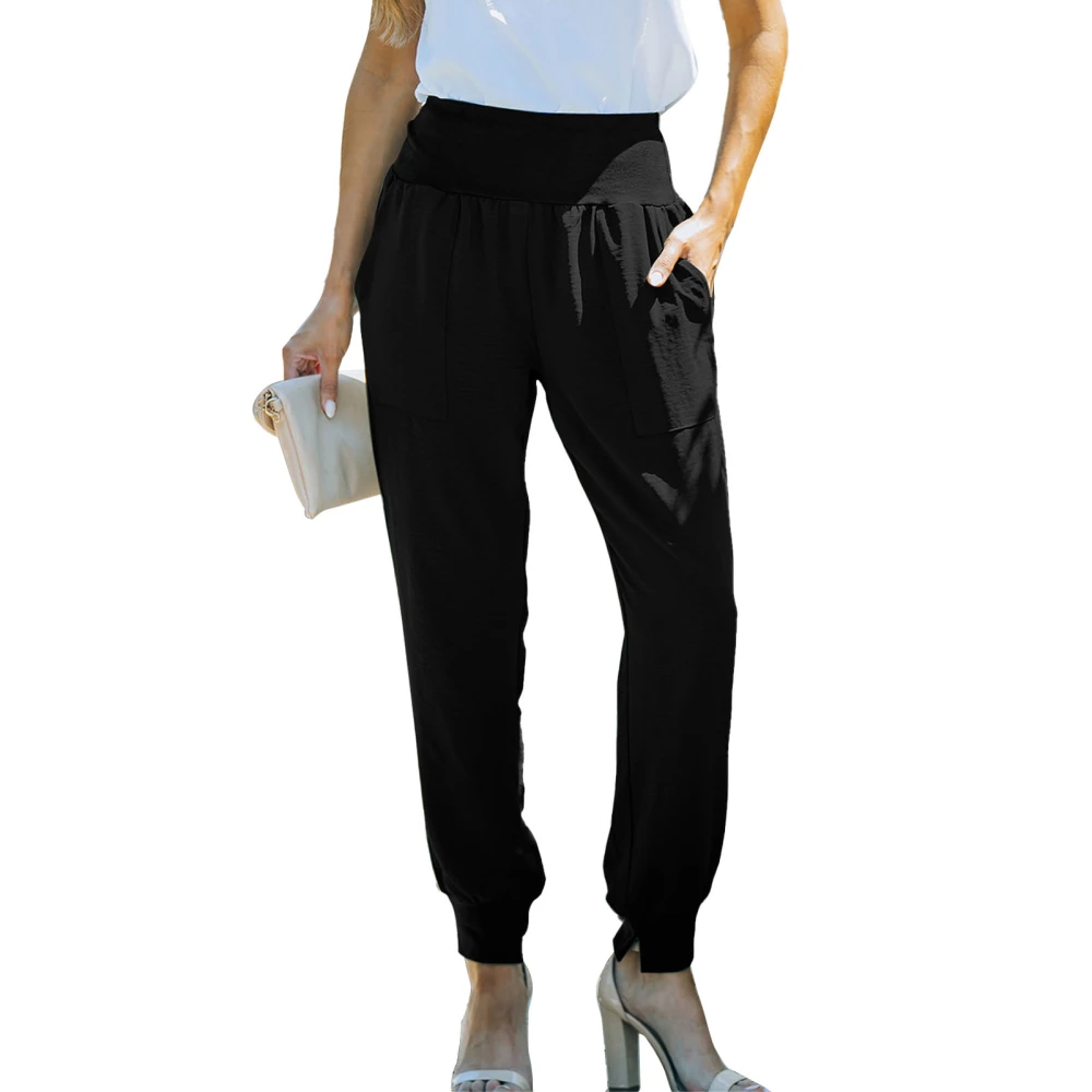 Women Tapered Cuff Pants High Elastic Waist Ankle Length Pure Color Loose Fitting Track Cuff Sweatpants Black S