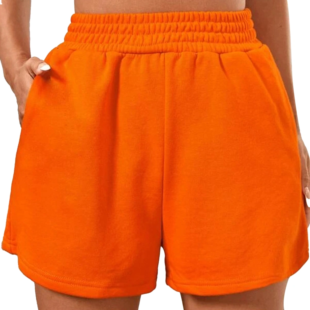 Wide Leg Shorts Elastic High Waist Pure Color Casual Fitted Sports Shorts for Women Dating Orange XXL