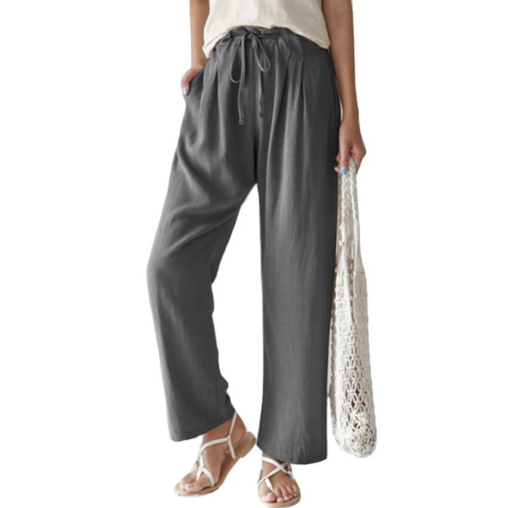 Women Straight Trousers Elastic Waist Tie Wide Leg Pants Loose Trousers for Spring Summer Grey XL