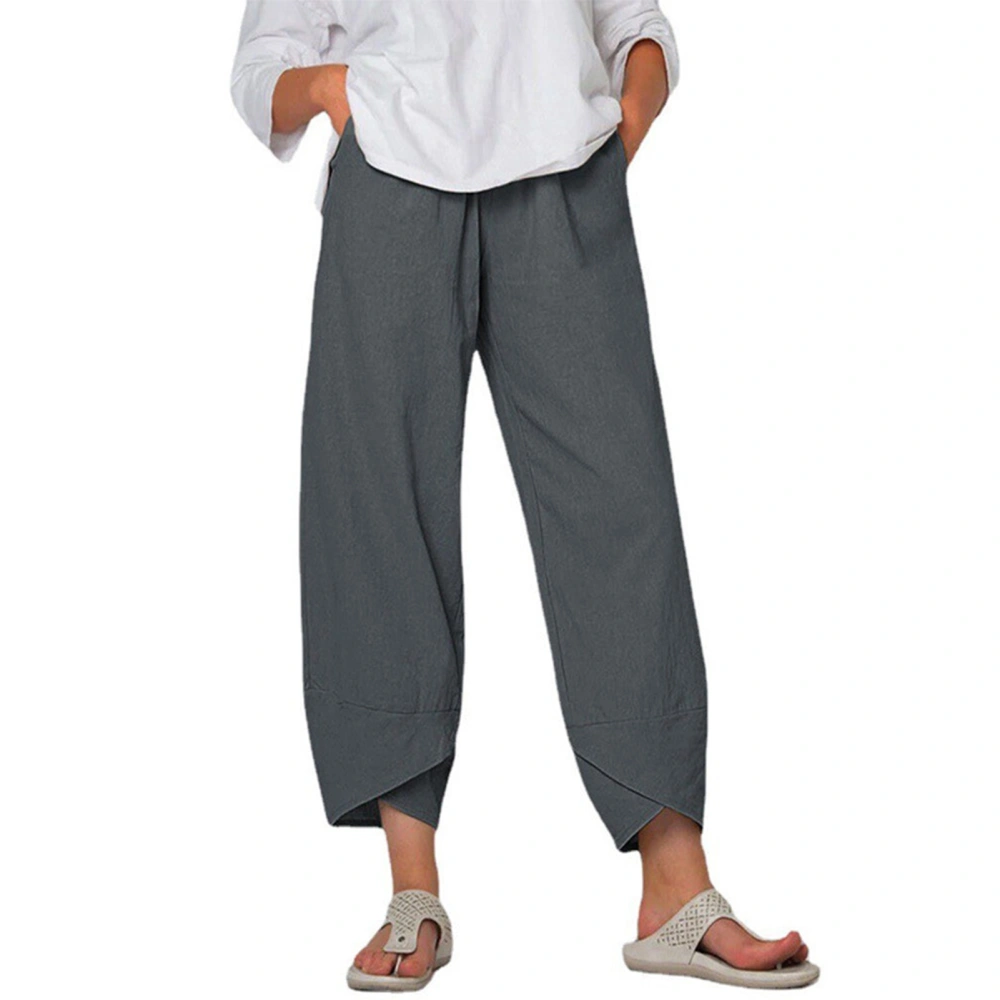 Women Ninth Pants Loose Casual with Pockets Soft Breathable Polyester Clothing for Home Outdoor Gray XL