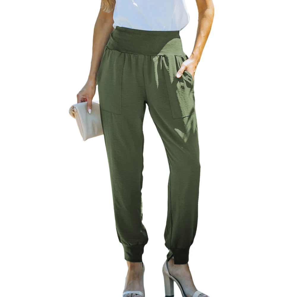 Women Tapered Cuff Pants High Elastic Waist Ankle Length Pure Color Loose Fitting Track Cuff Sweatpants OD Green L