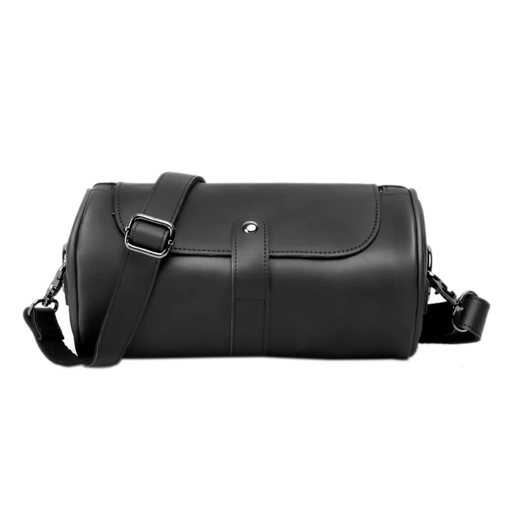 Men Underarm Handbag Waterproof PU Bucket Shaped Snap Zipper Closure Shoulder Small Bag Black