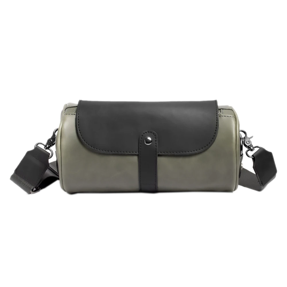 Men Underarm Handbag Waterproof PU Bucket Shaped Snap Zipper Closure Shoulder Small Bag Green