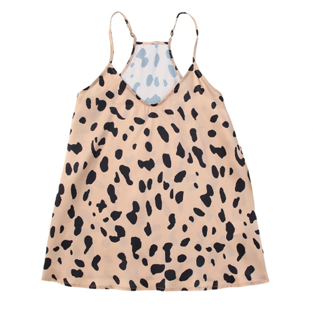 Women Tank Top V Neck Spaghetti Straps Stylish Pattern Loose Hem Summer Sleeveless Vest Leopard Print L