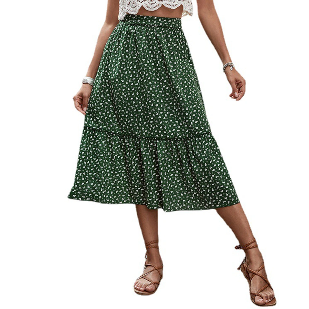 Floral Midi Skirt A Line Elastic Waist Fashionable Casual Women Skirts for Holidays Parties Green S