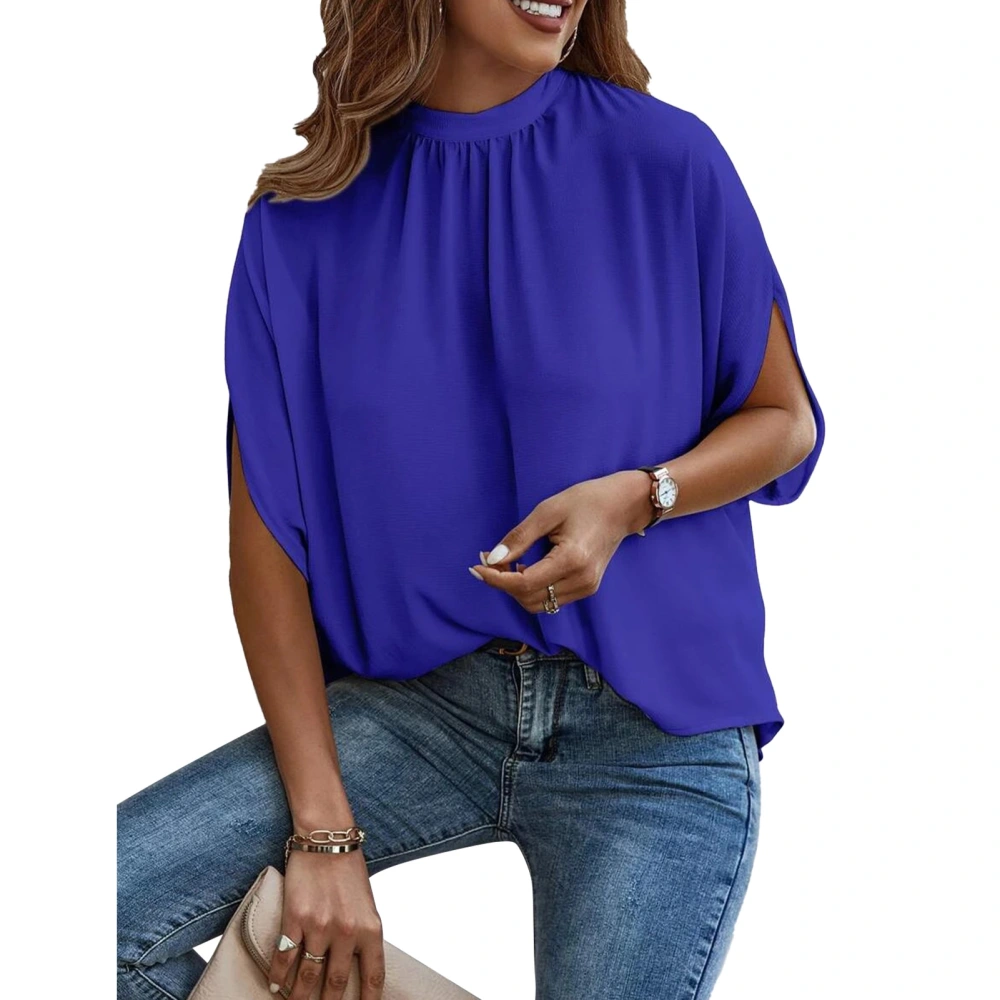 Slip Short Sleeve Blouse Tie Back Pure Color Casual Fitted Blouse Top for Women Summer Blue L