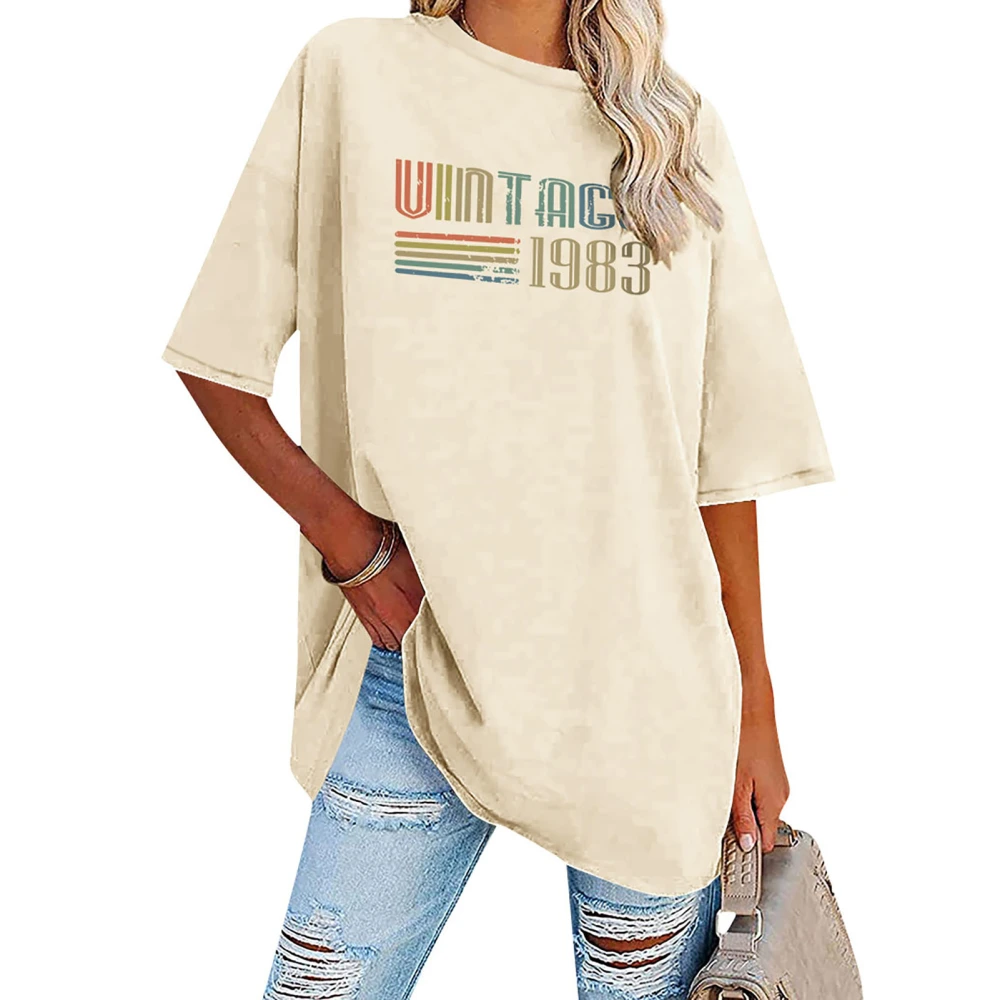 Short Sleeve Crewneck Top Women Fashionable Loose Casual Drop Shoulder Letter Print T Shirt Blouse Light Yellow M