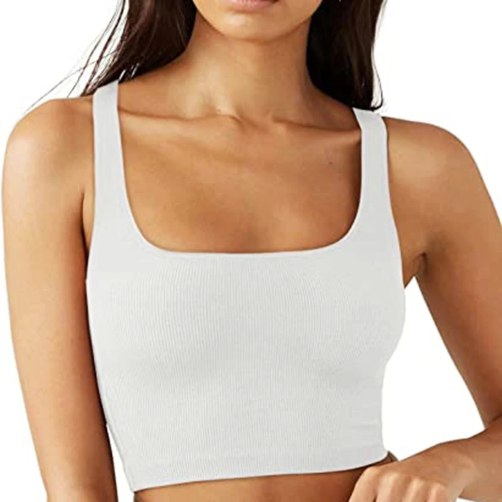 Women Ribbed Tank Top Short Sleeveless Slim Pure Color Tank Top For Summer Spring White XXL