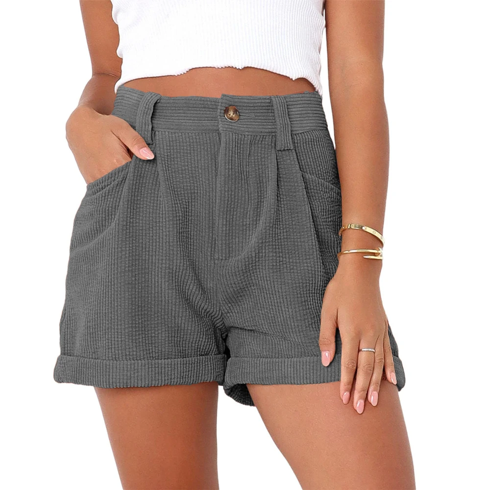 Women Short Pants Mid Waisted Pure Color Soft Breathable Loose Short Pants for Dating Work Grey 3XL