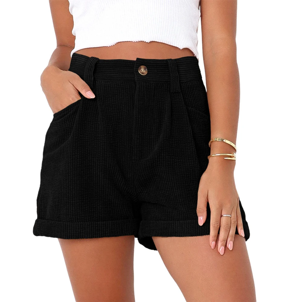 Women Short Pants Mid Waisted Pure Color Soft Breathable Loose Short Pants for Dating Work Black XL