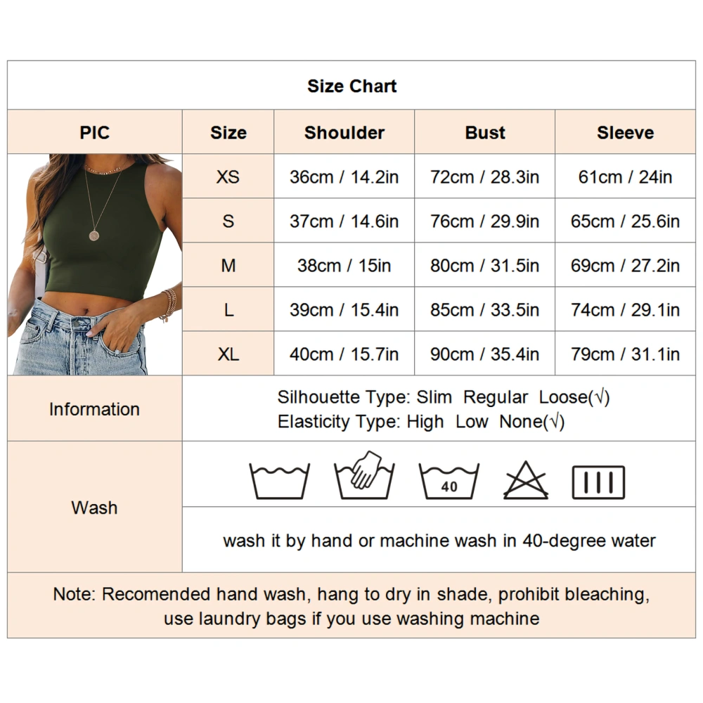 Women Basic Sleeveless Tank Top Casual Crew Neck Slim Fit Pure Color Stretchy T Shirt OD Green M