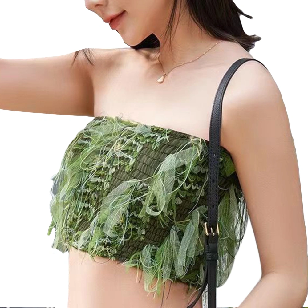 Tube Top Women Elastic Prevent Slip Breathable Stylish Strapless Short Top for Summer Dating Vacation Green One Size (88.2lb‑143.3lb)