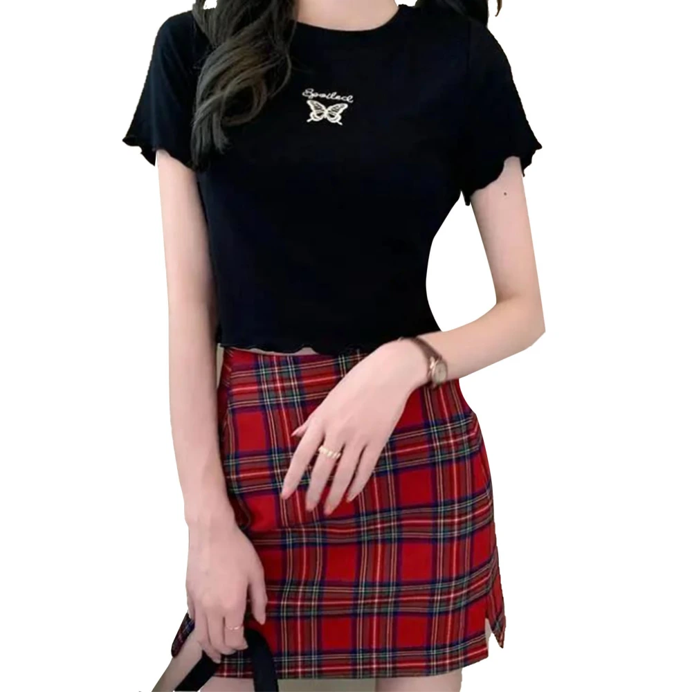 Women Crop Top Short Sleeve Casual Soft Comfortable Summer T Shirt for Home Shopping School Black M