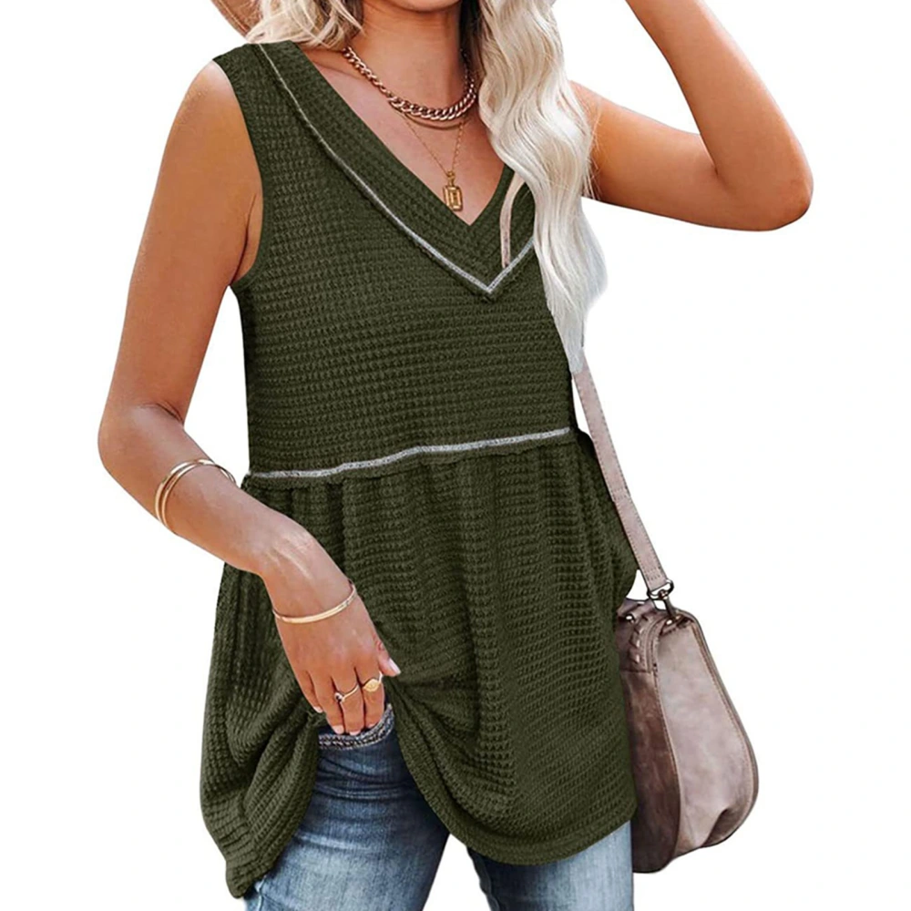 Womens V Neck Tank Top Casual Loose Hem Breathable Summer Outfit Sleeveless Shirt Green XL