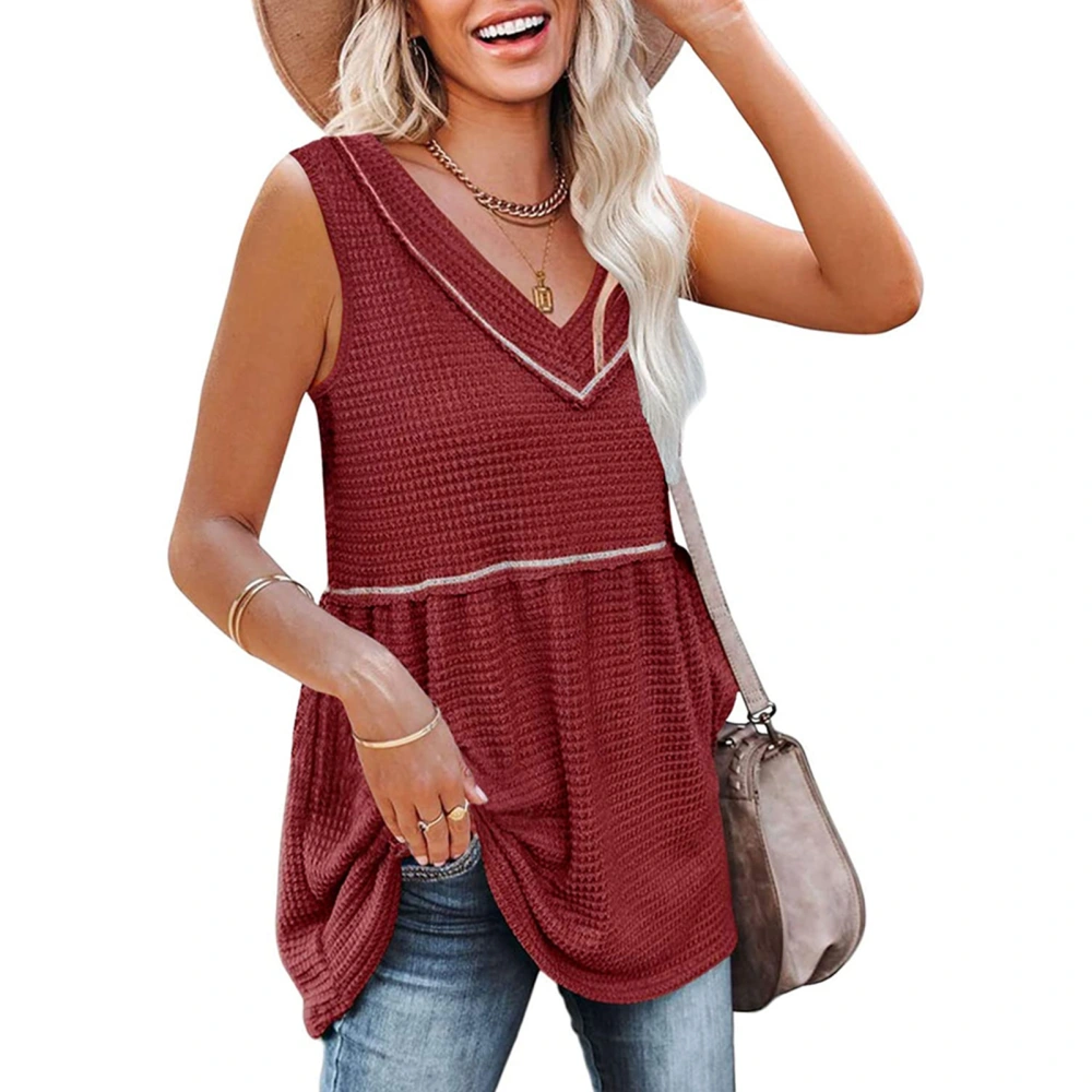 Womens V Neck Tank Top Casual Loose Hem Breathable Summer Outfit Sleeveless Shirt Wine Red XL