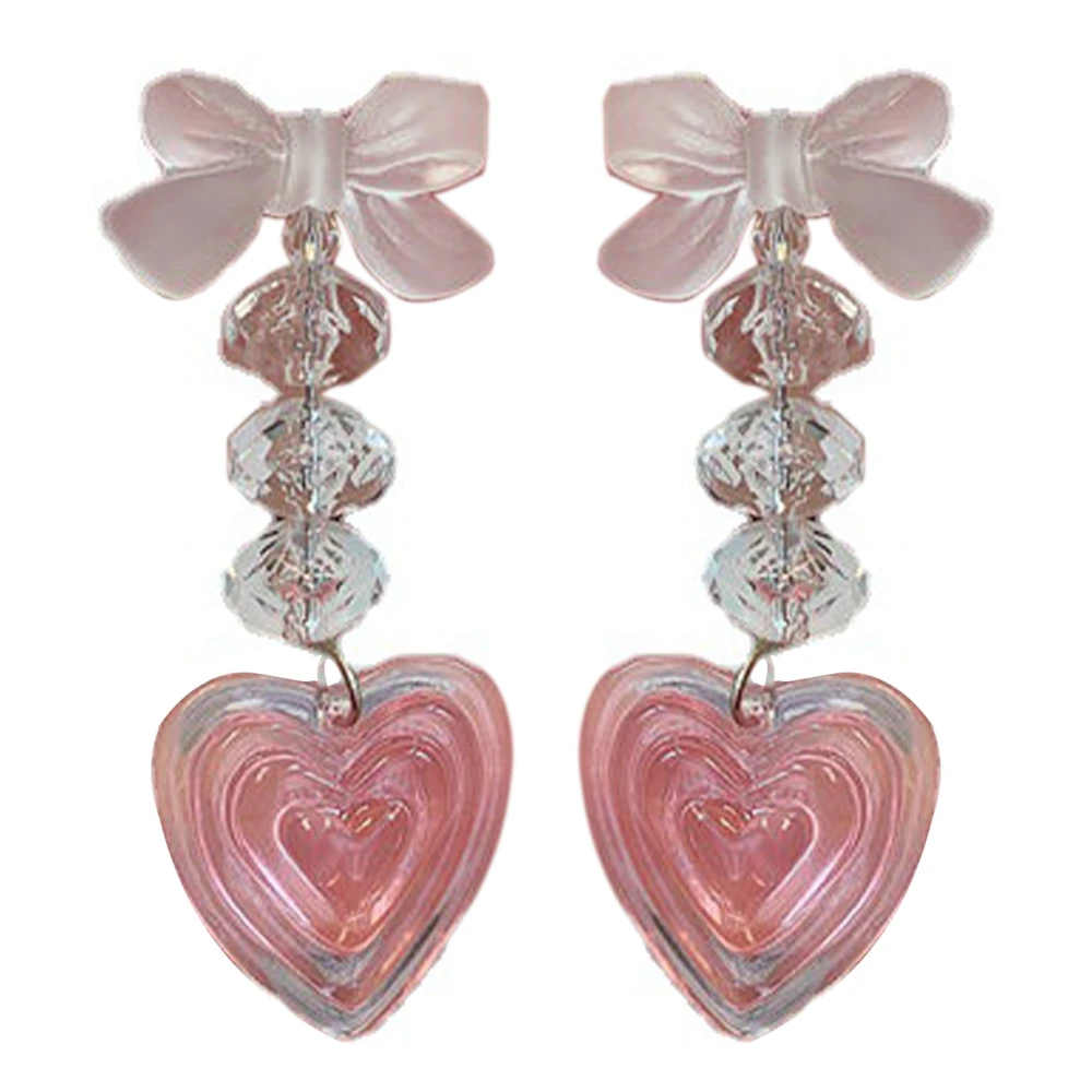 Women Acrylic Love Earrings Acrylic Heart Drop Earrings Lovely Ear Decoration Pink