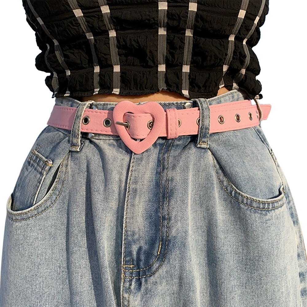 Women Waist Belt Heart Shaped Adjust Size Denim Cloth Stylish Waist Belt for Pants Pink