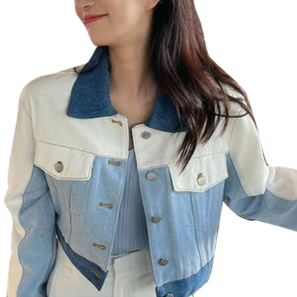 Women Denim Jacket Coat Button Down Long Sleeve Warm Comfortable for Outdoor Office Winter Blue S