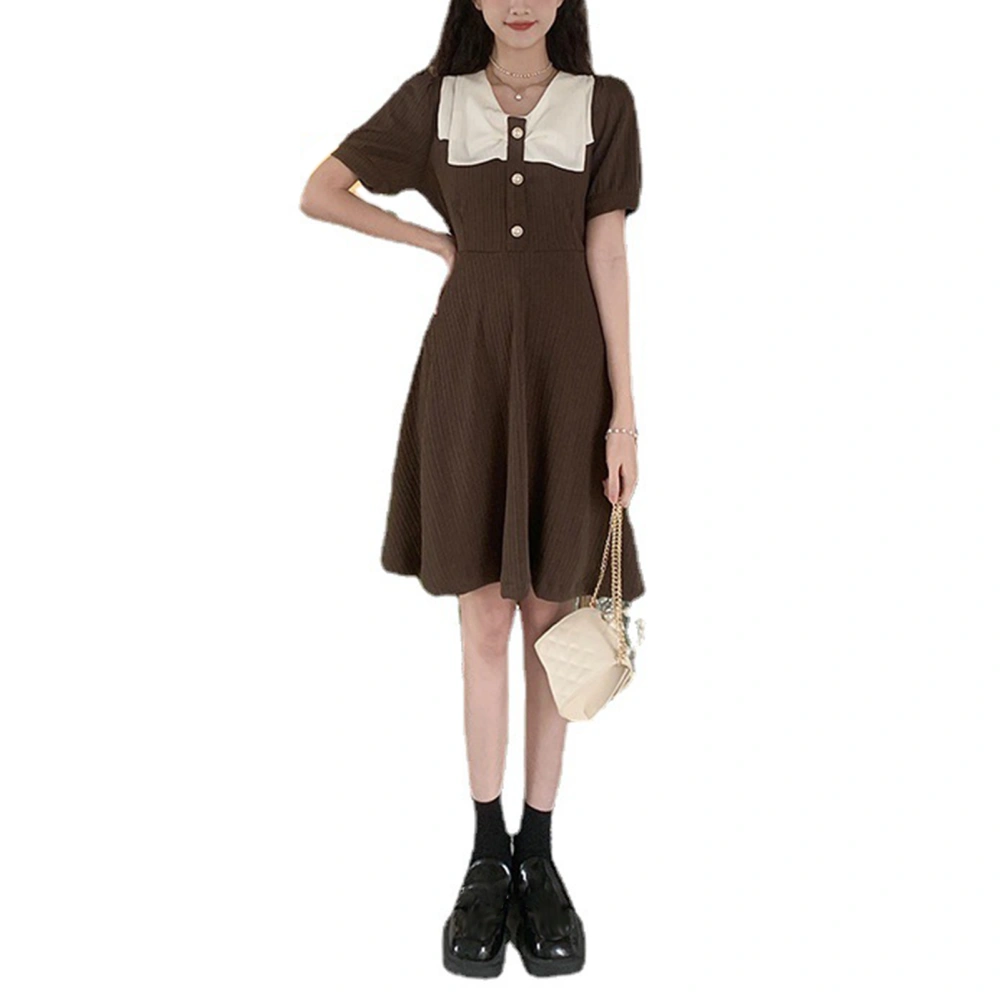 Girls Mini Dress Short Sleeve High Waist A Line Women Summer Mini Dress for Daily Party Dating Khaki L