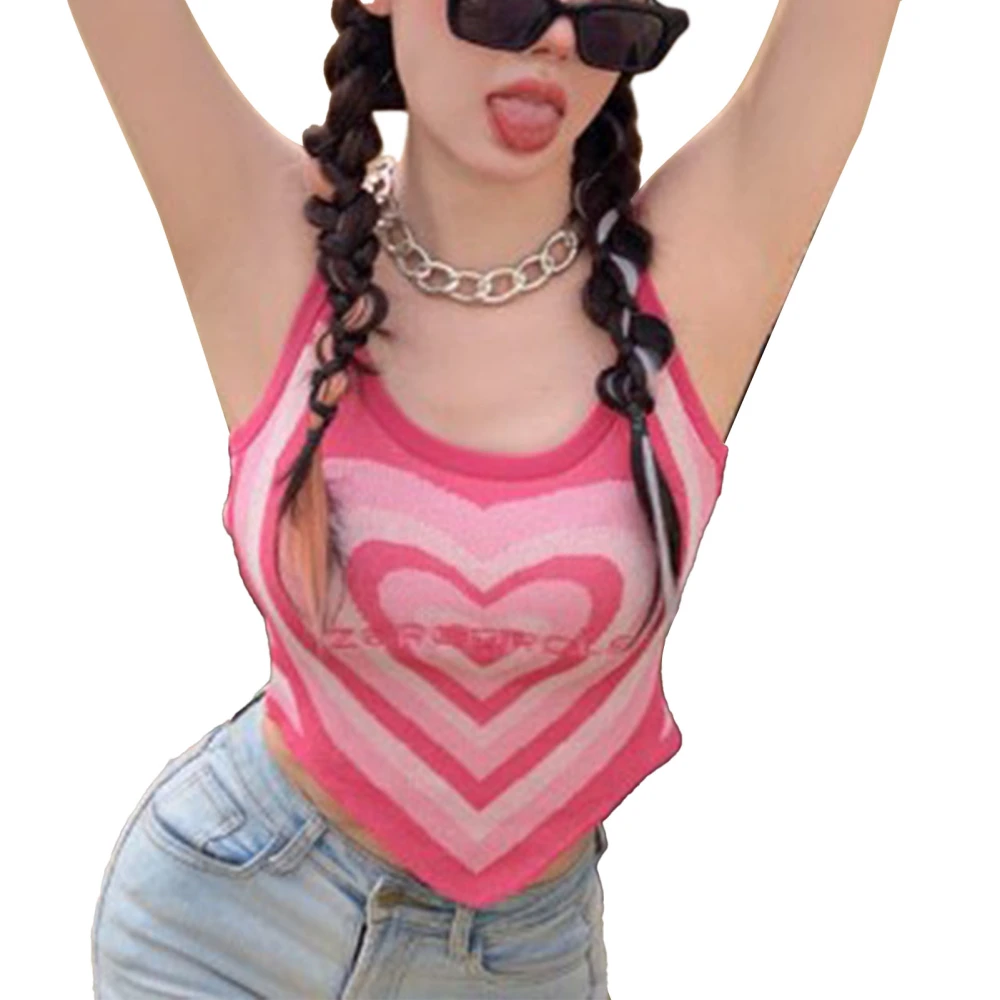 Short Knitted Suspenders Top Triangle Shaped Round Neck Slim Fit Sleeveless Crop Vest for Summer Pink 45cm Length 40‑60kg Recommended Weight