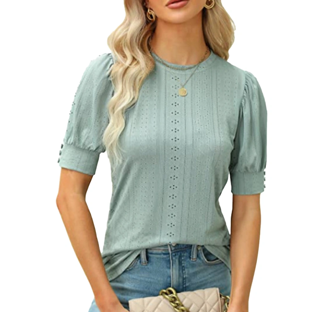 Women Puff Short Sleeve Tops Spring Summer Fashion Round Neck Women Casual Short Sleeve Blouse Tops Green XL