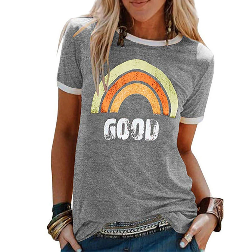 Color Block Summer Shirt Short Sleeve Crewneck Loose Casual Fashion Soft Women Summer T Shirts Light Gray M