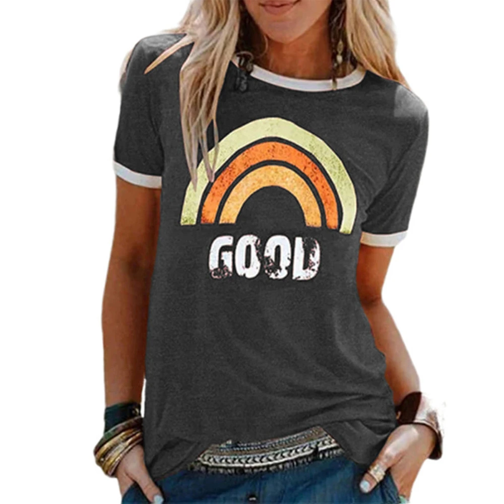 Color Block Summer Shirt Short Sleeve Crewneck Loose Casual Fashion Soft Women Summer T Shirts Dark Gray XXL