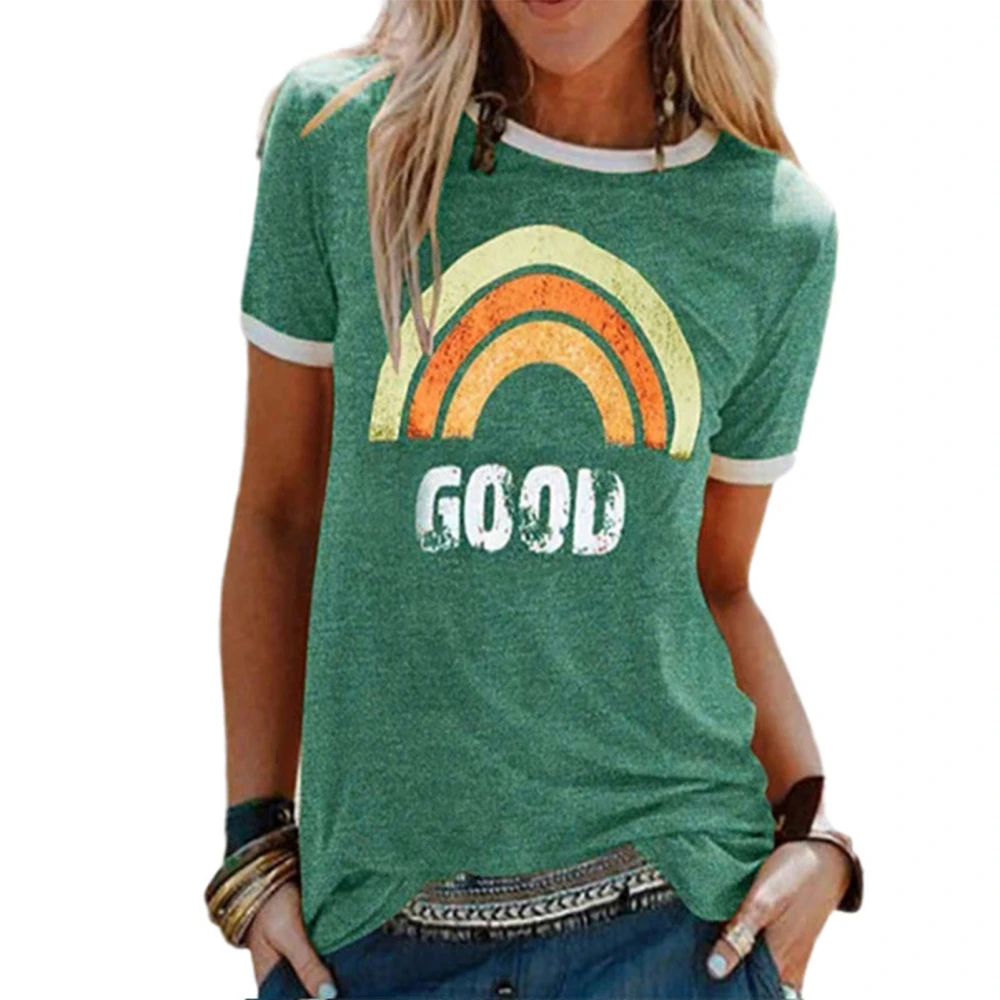 Color Block Summer Shirt Short Sleeve Crewneck Loose Casual Fashion Soft Women Summer T Shirts Green XL