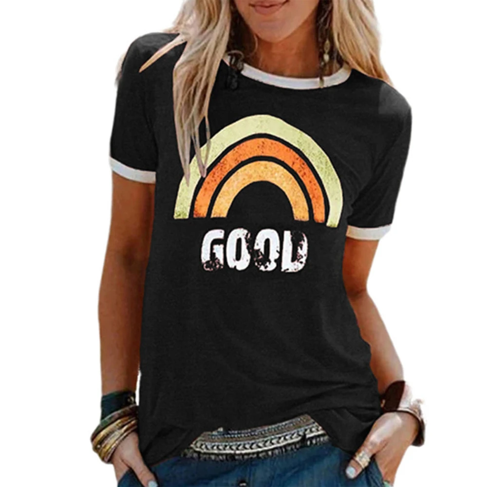 Color Block Summer Shirt Short Sleeve Crewneck Loose Casual Fashion Soft Women Summer T Shirts Black XL