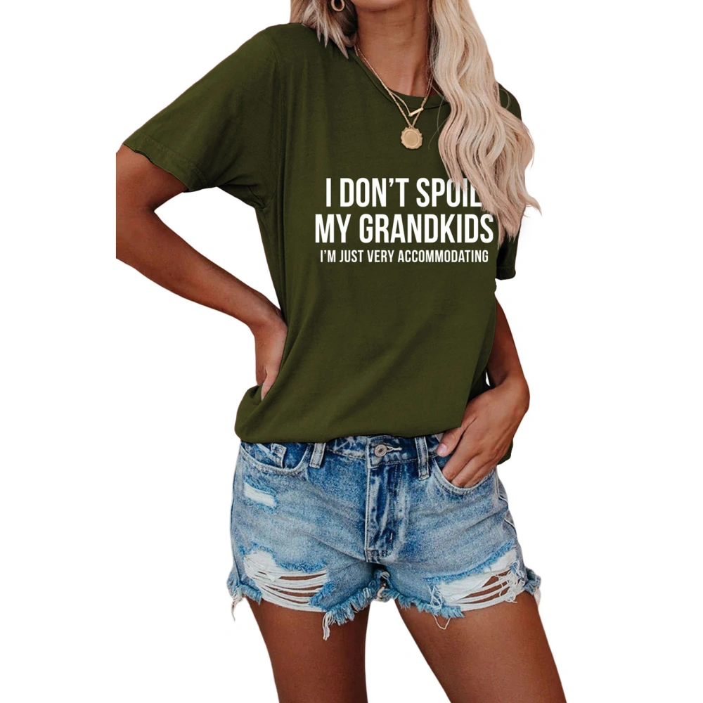 Women Crewneck Letter Print T Shirt Soft Fashionable Loose Casual Short Sleeve Top Blouse for Party OD Green XL