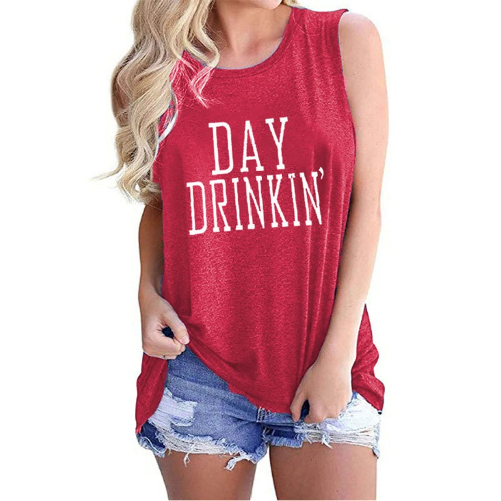 Women Top Clear Character Tank Top Crew Neck Sleeveless Comfortable for Date Travel Carmine L