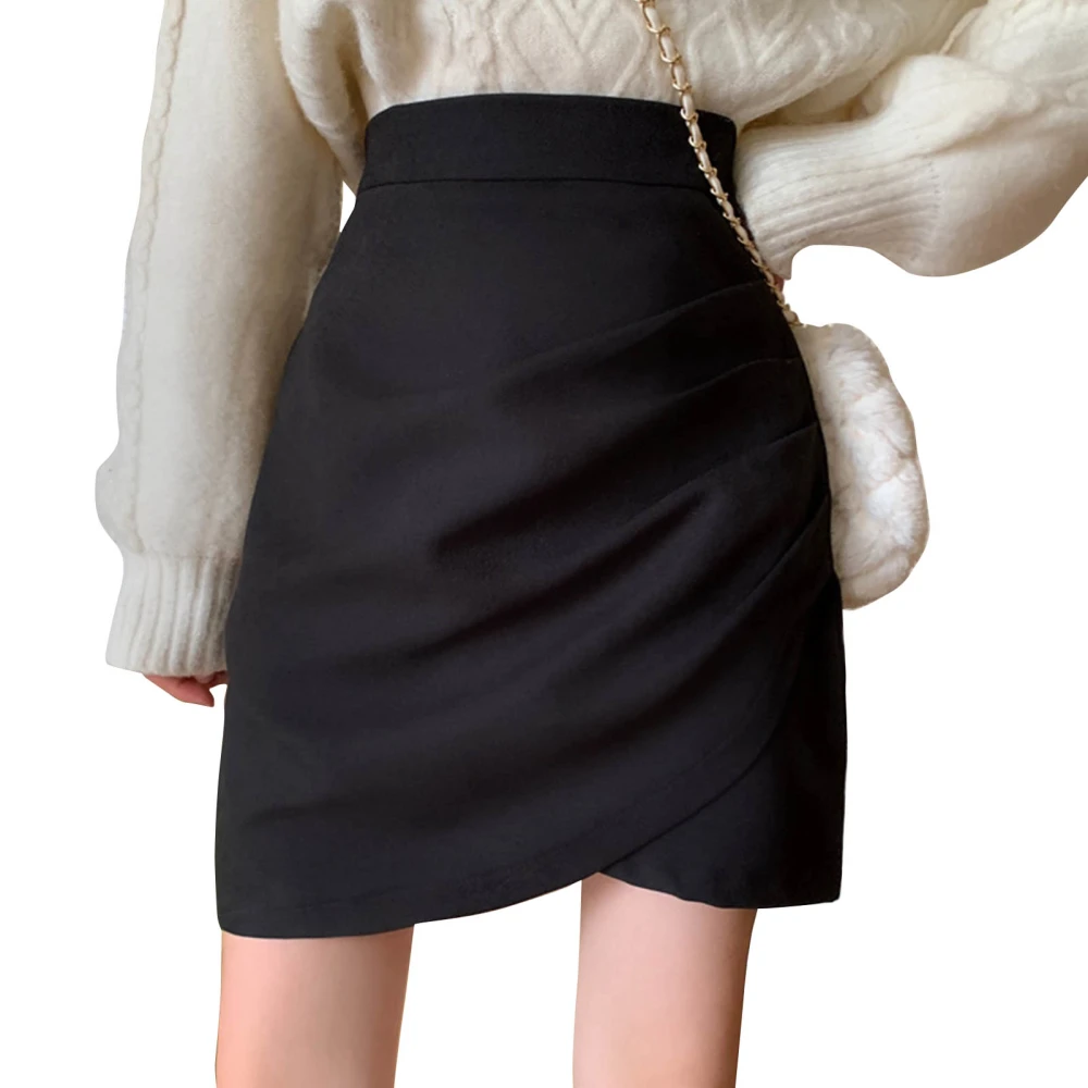 Women Irregular Skirt High Waist Short Dress Polyester Fiber A Line Bodycon Skirt for All Seasons Black L