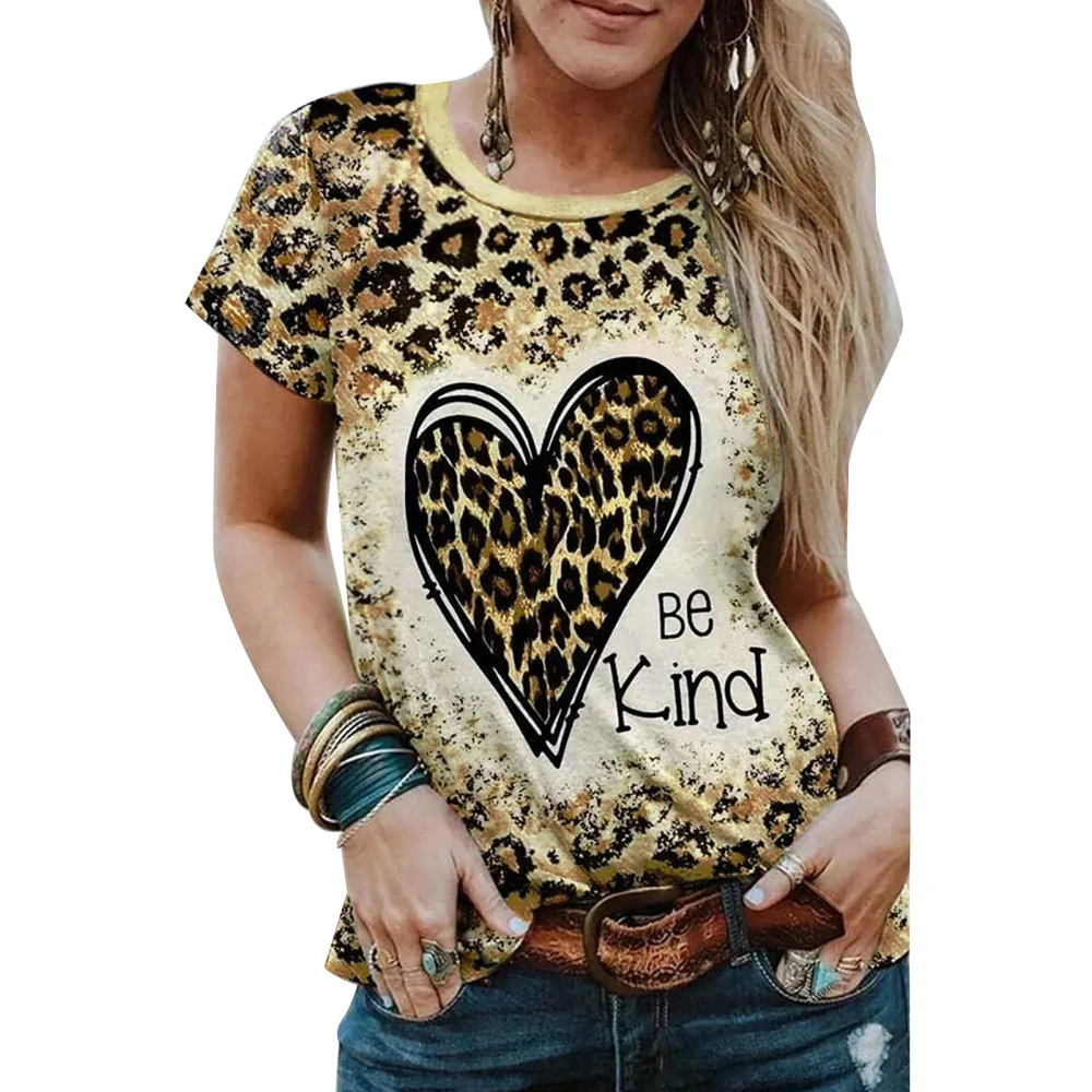 Short Sleeve Leopard T Shirt Heart Letter Pattern Casual Loose Crewneck Leopard Summer Blouse Leopard Print L